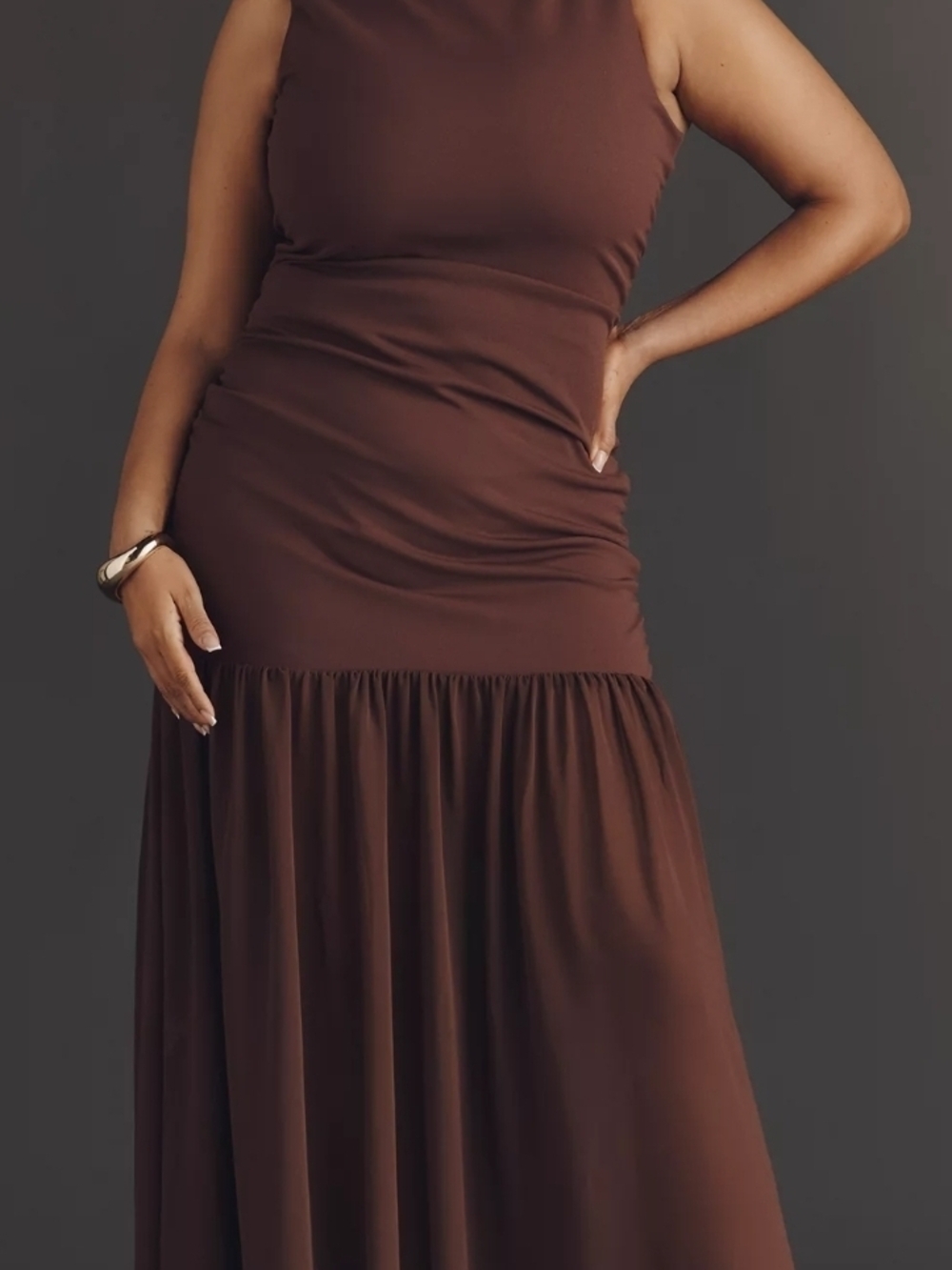 Sleeveless Brown Maxi Dress